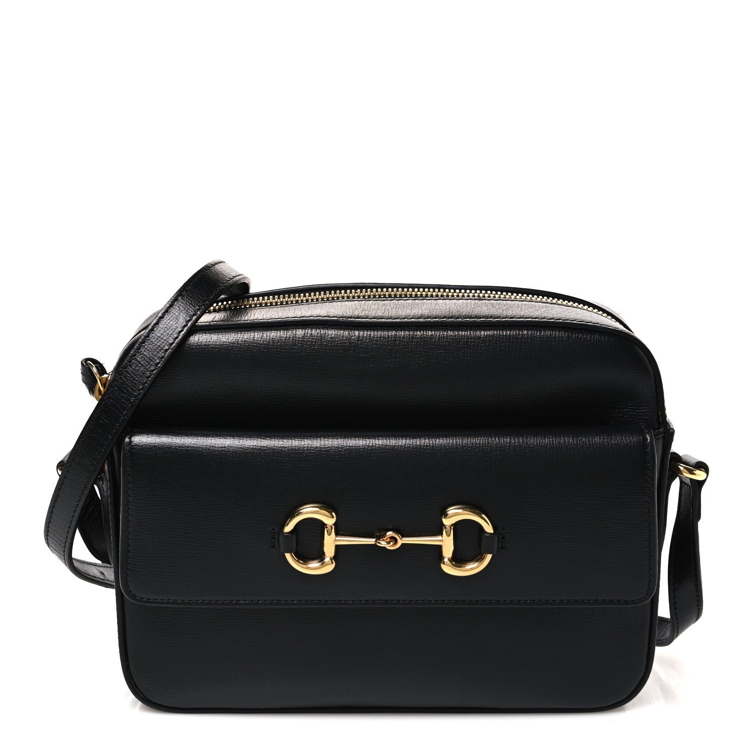 Gucci Textured Calfskin Small Horsebit 1955 Shoulder Bag Black Black