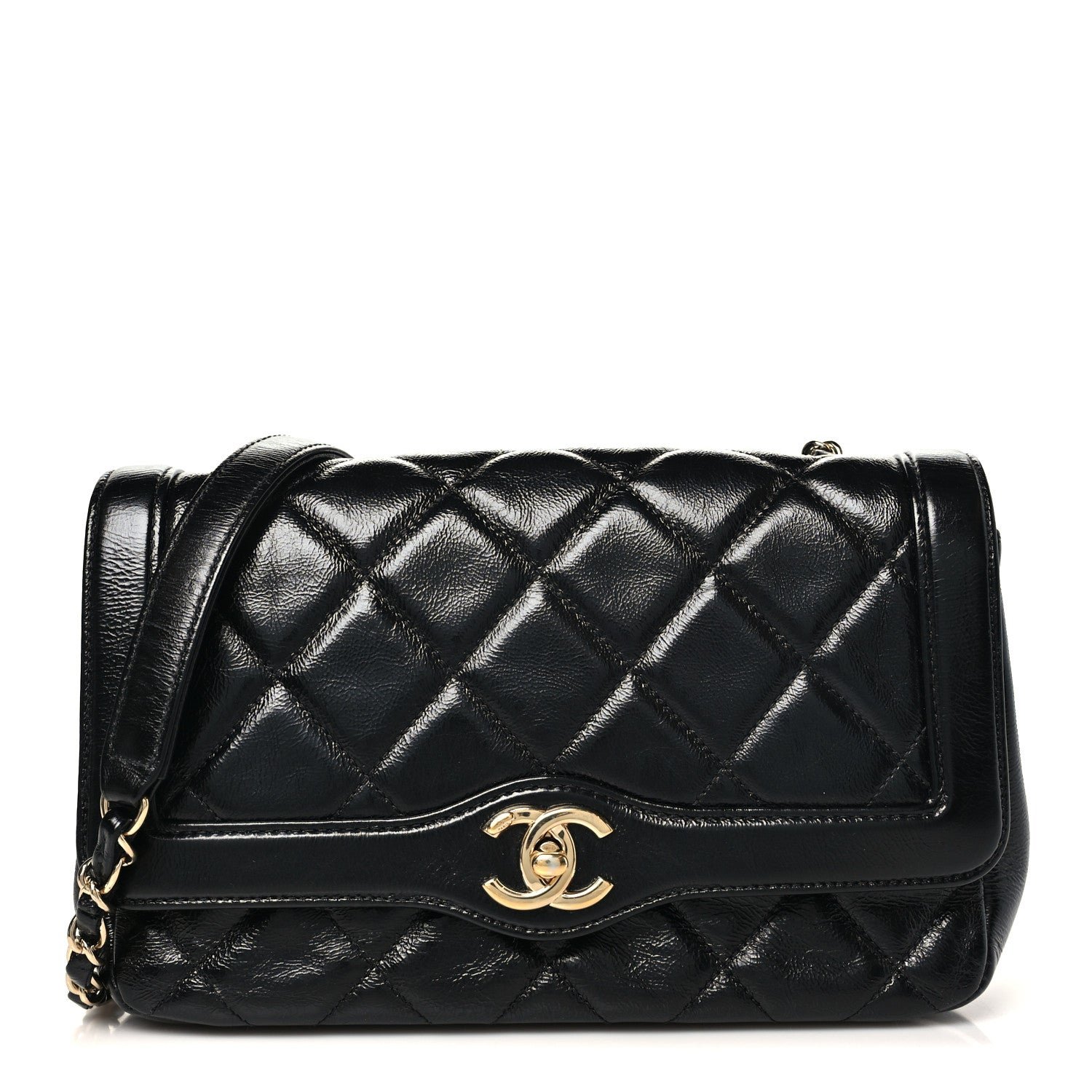 Chanel Crumpled Glazed Lambskin Quilted Small Flap Black