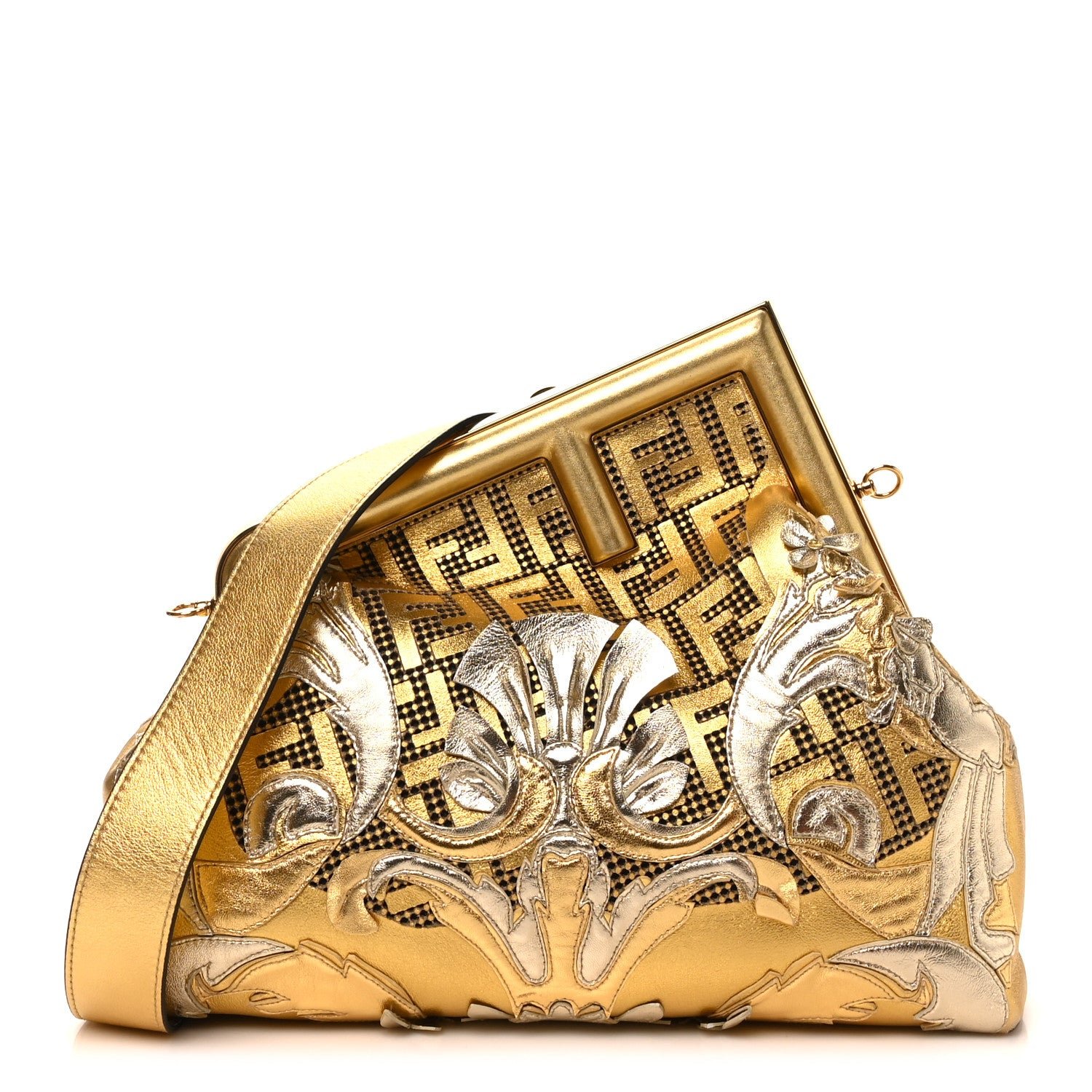 Fendi X VERSACE Vitello Laminato Catalan Mirror Fendace FF Medium Fendi First Oro