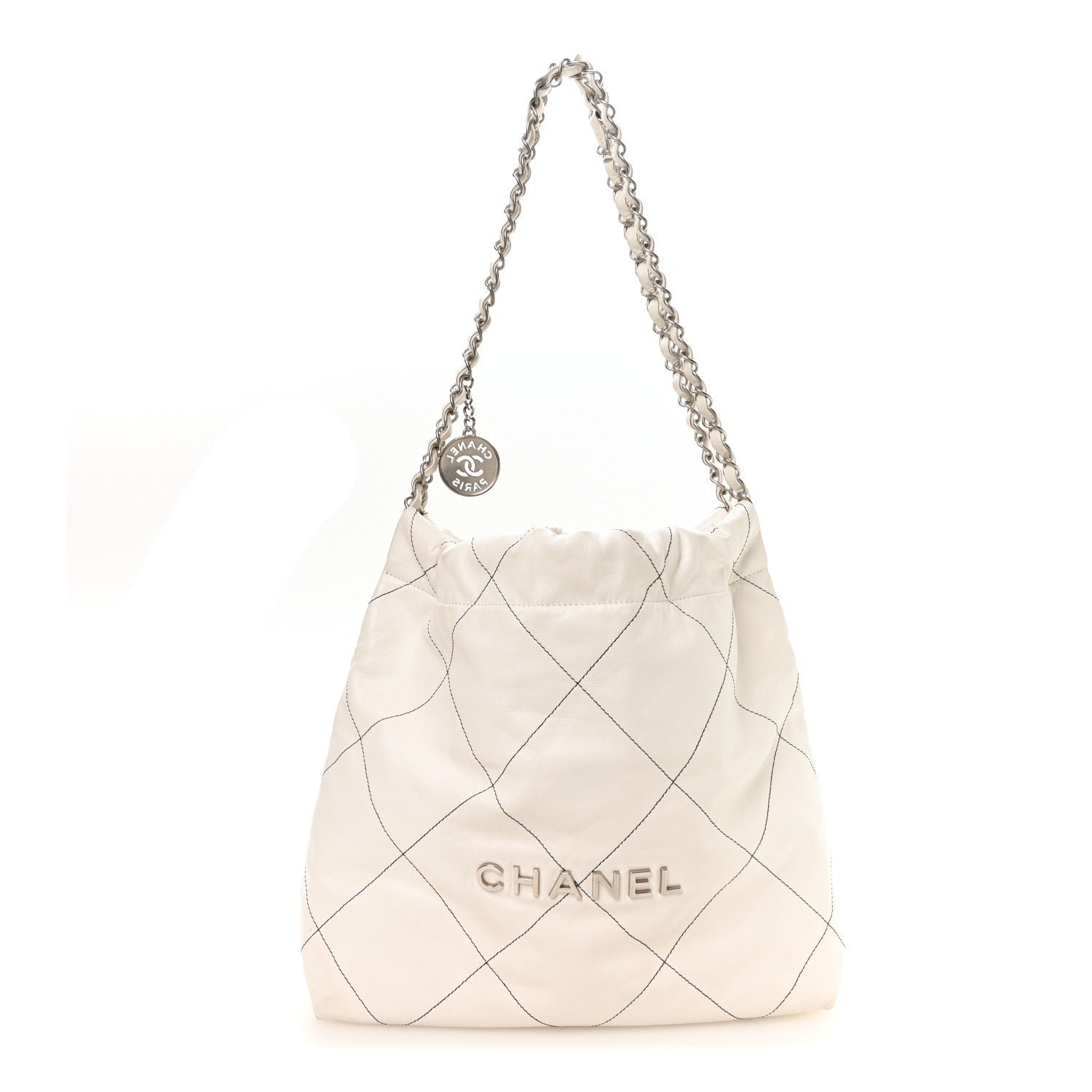 Chanel Shiny Calfskin Quilted Small Chanel 22 White Black