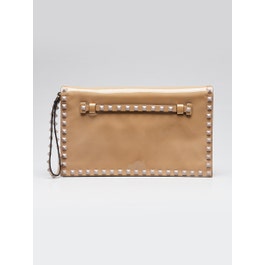Valentino Beige Patent Leather Rockstud Wristlet Clutch Bag