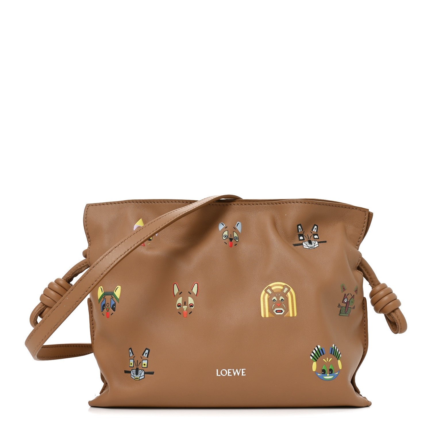 Loewe X Louis Wain Smooth Calfskin Futurist Cats Mini Flamenco Knot Clutch Mocha