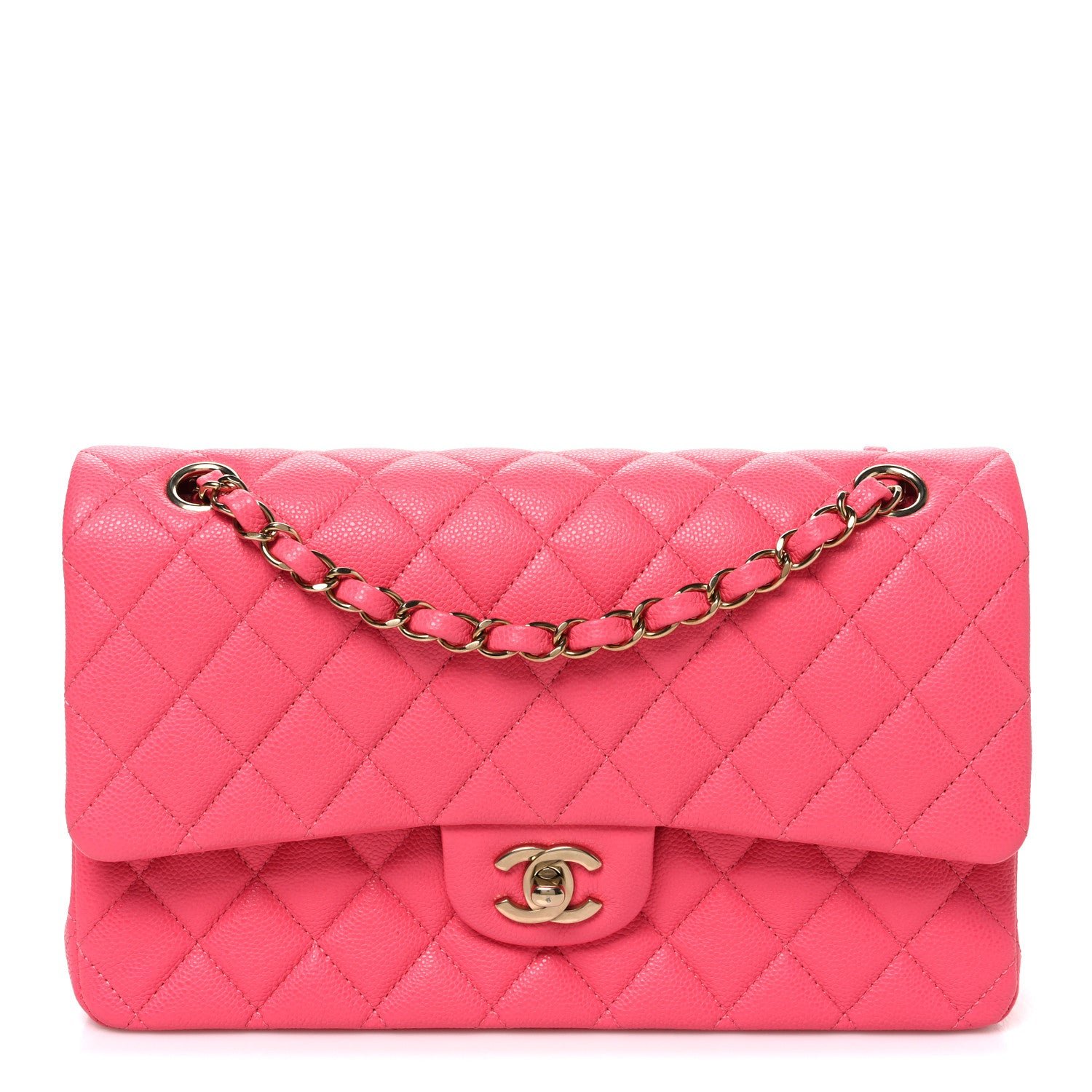 Caviar Quilted Medium Double Flap Pink