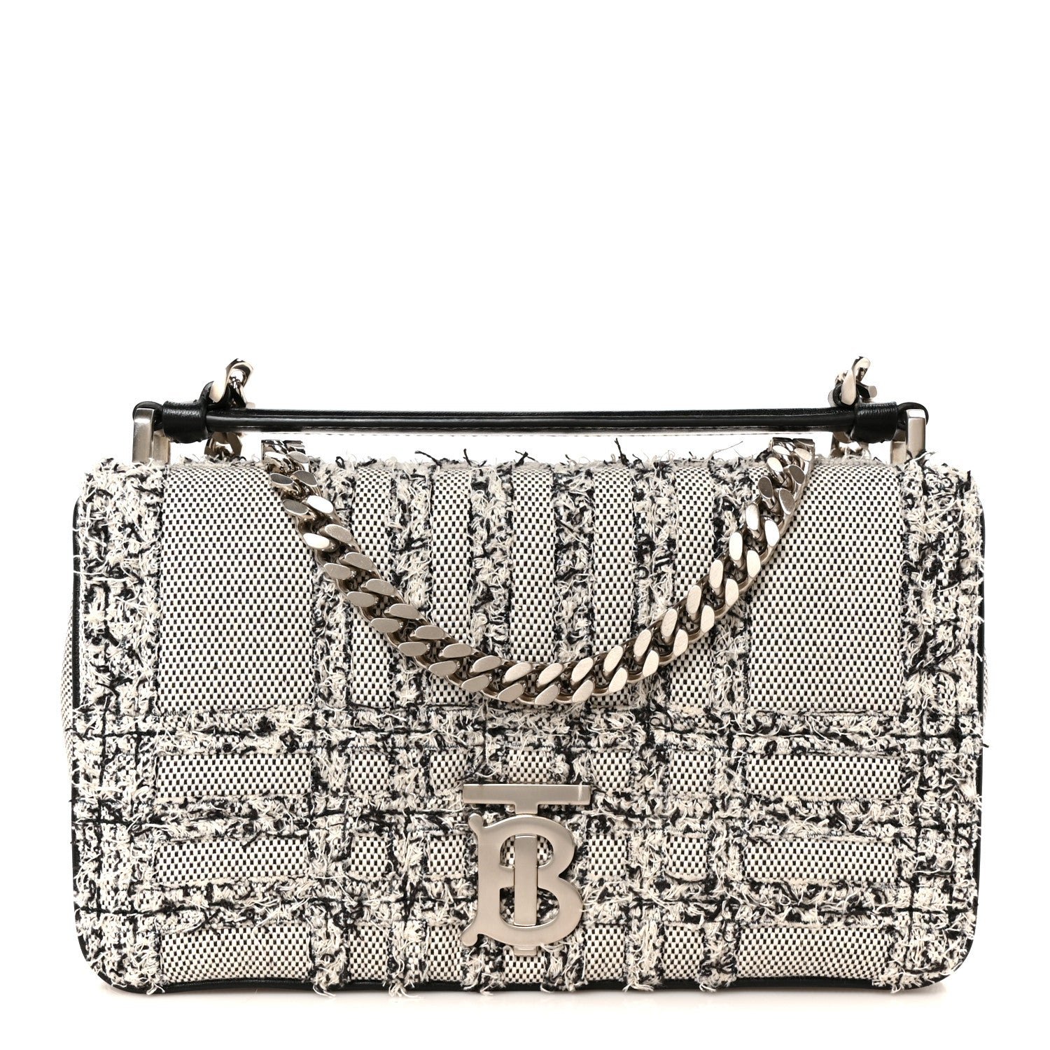 Burberry Lambskin Needle Punch Quilted Check Small Lola Bag White Black