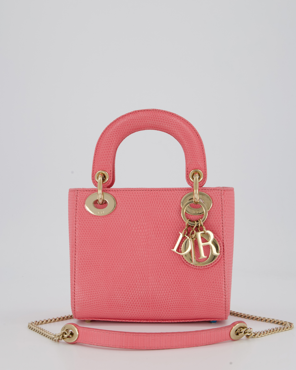 Dior Christian Dior Mini Lady Dior Bag in Pink Lizard Leather with Champagne Gold Hardware