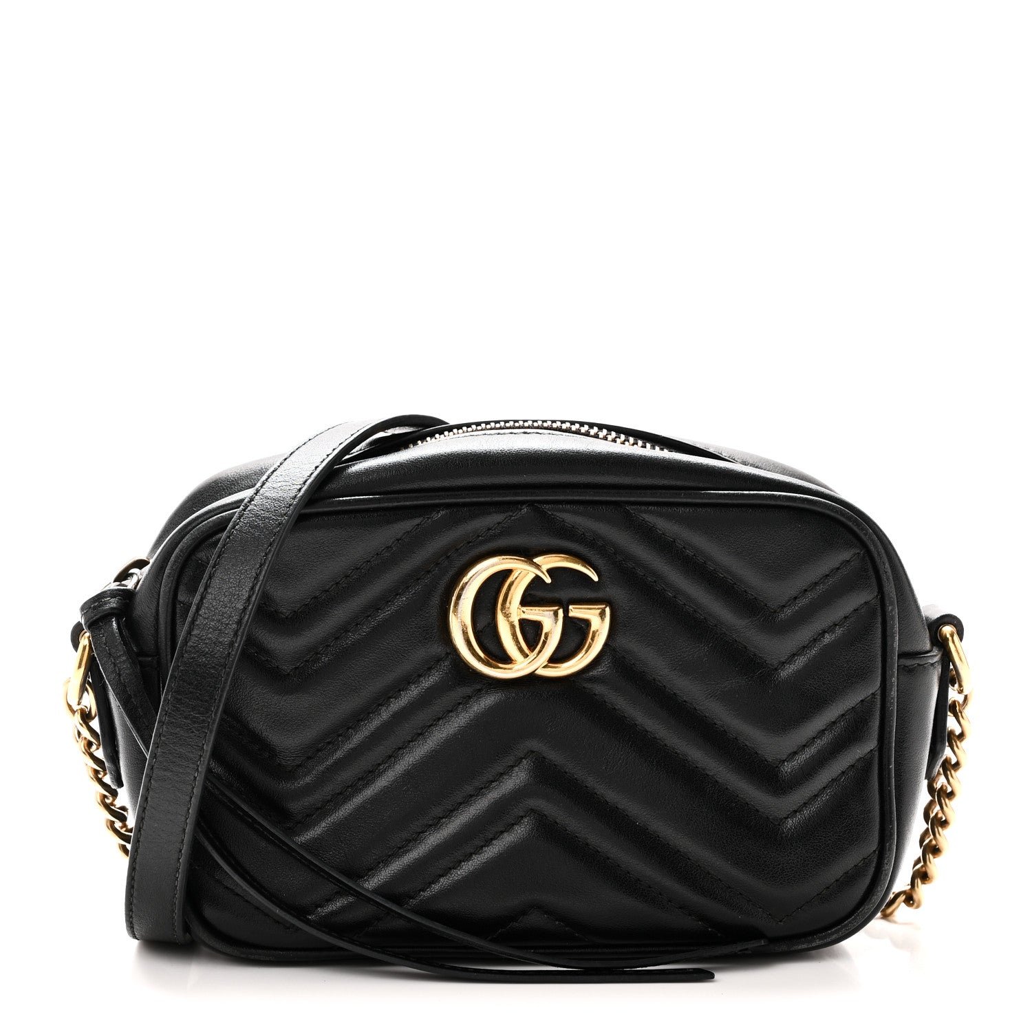 Gucci Calfskin Matelasse Mini GG Marmont Chain Shoulder Bag Black
