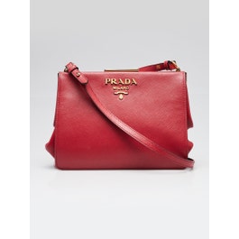 Prada Red Saffiano Leather Light Frame Crossbody Bag