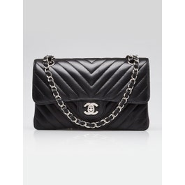 Chanel Black Chevron Quilted Lambskin Leather Small Classic Double Flap Bag