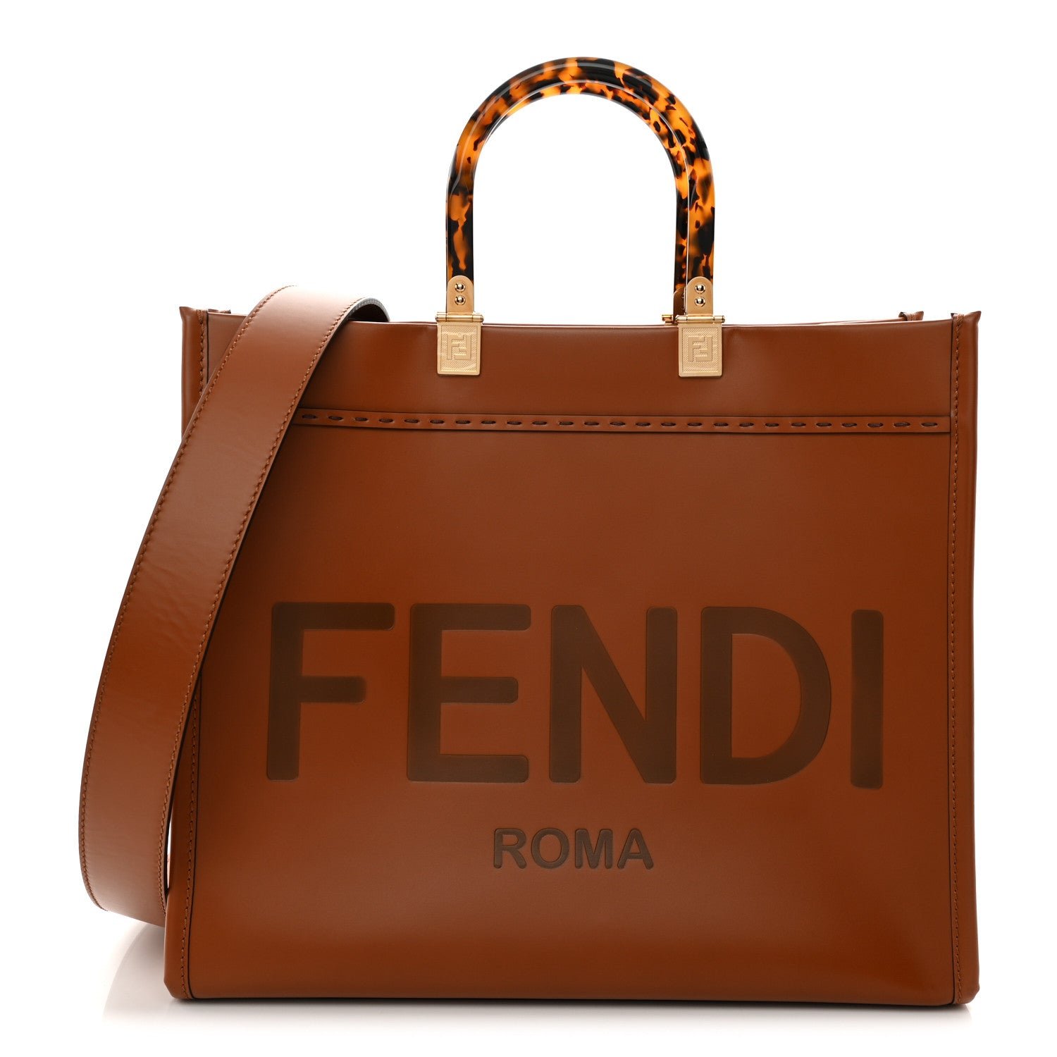 Fendi Vitello King Plexiglass Medium Fendi Sunshine Shopper Tote Cuoio
