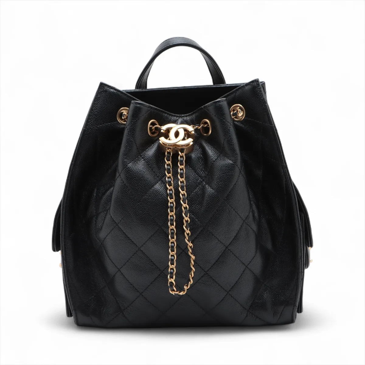 Chanel Chanel 25 Medium Backpack Caviar Skin Chain Backpack Black Gold Metal Fi