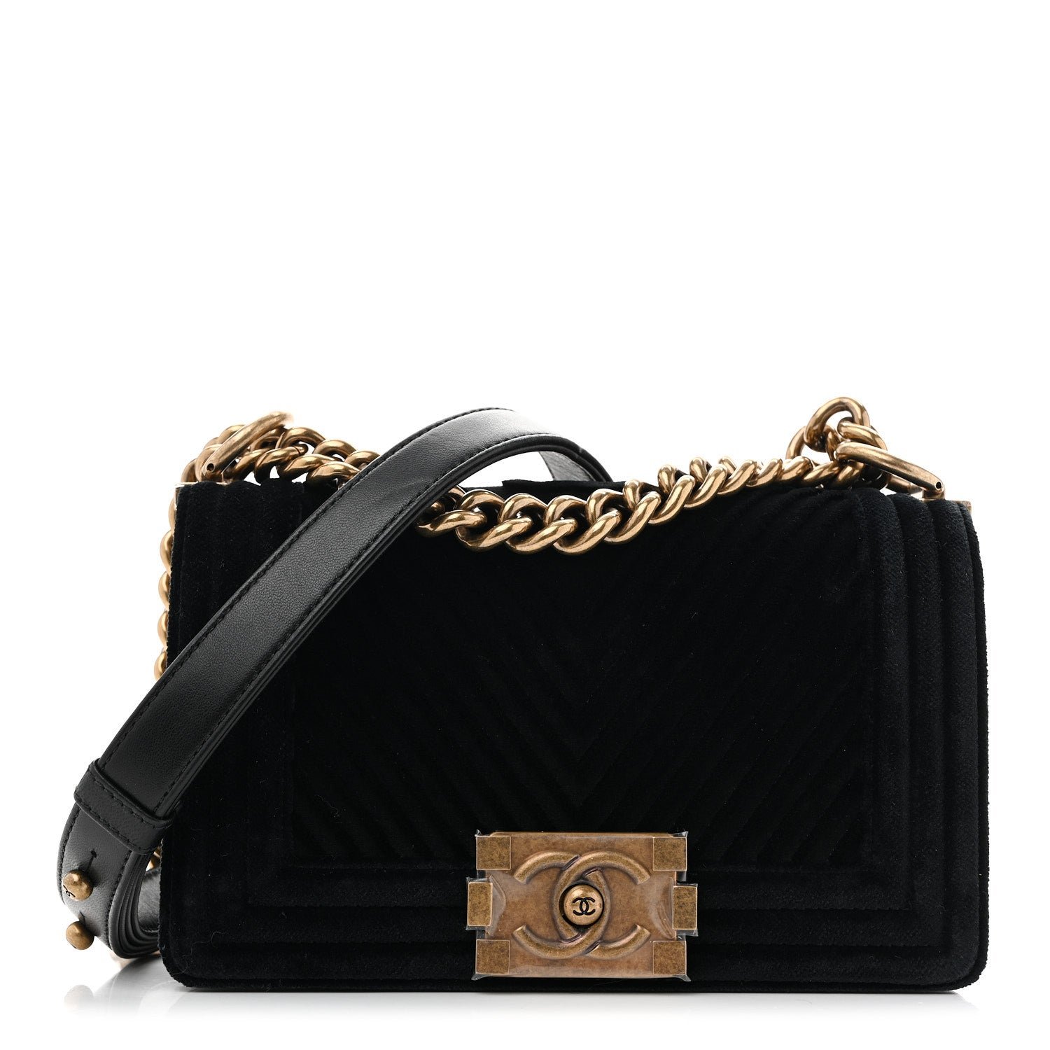 Chanel Velvet Chevron Quilted Small Boy Flap Black