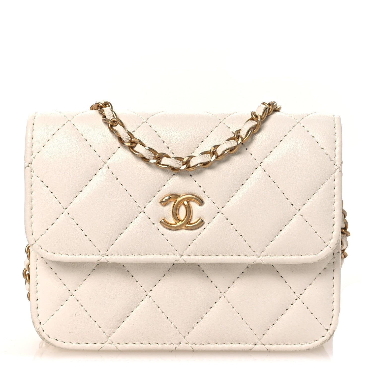 Chanel Lambskin Quilted Pearl Crush Clutch With Chain White