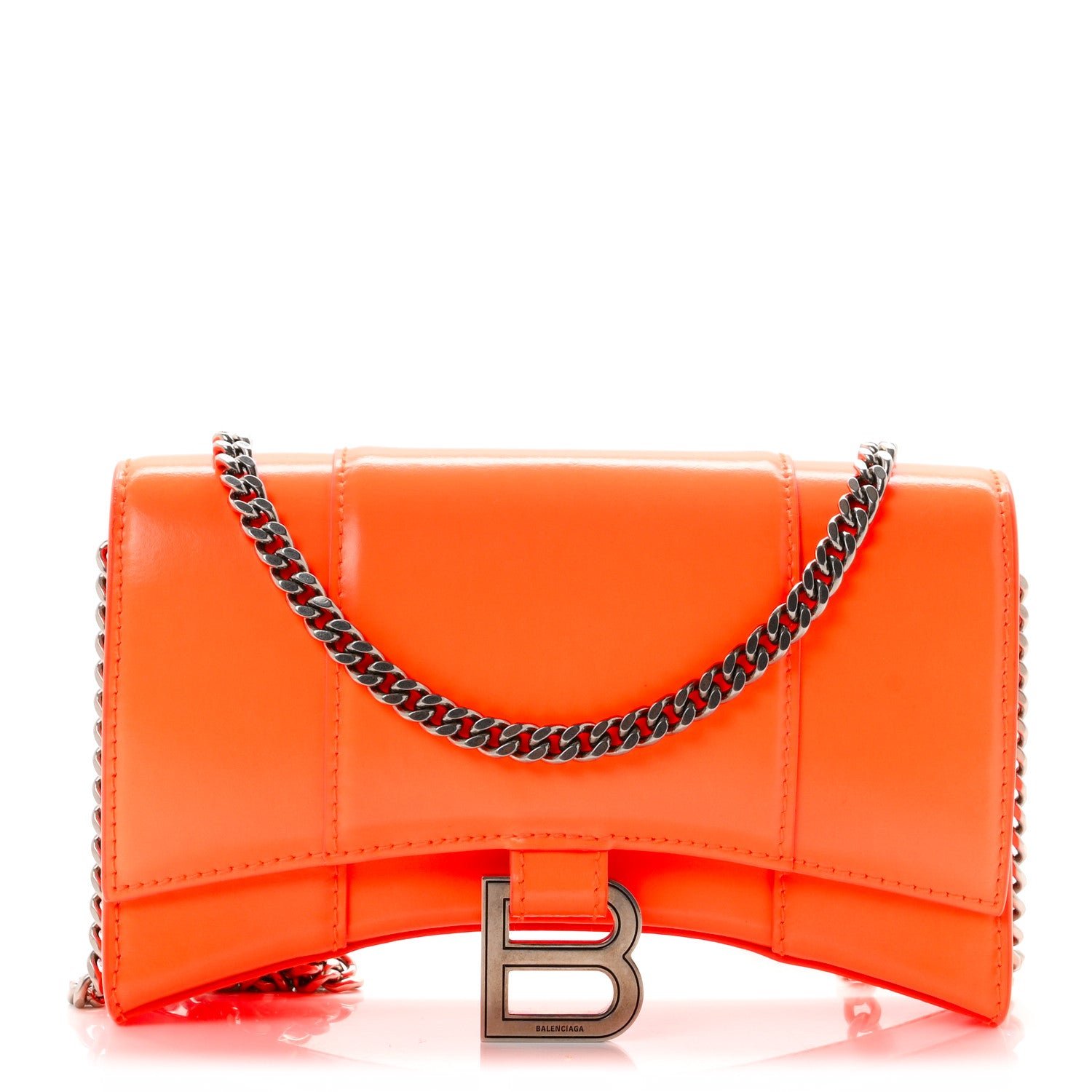 Balenciaga Shiny Box Calfskin XS Hourglass Wallet On Chain Fluo Orange