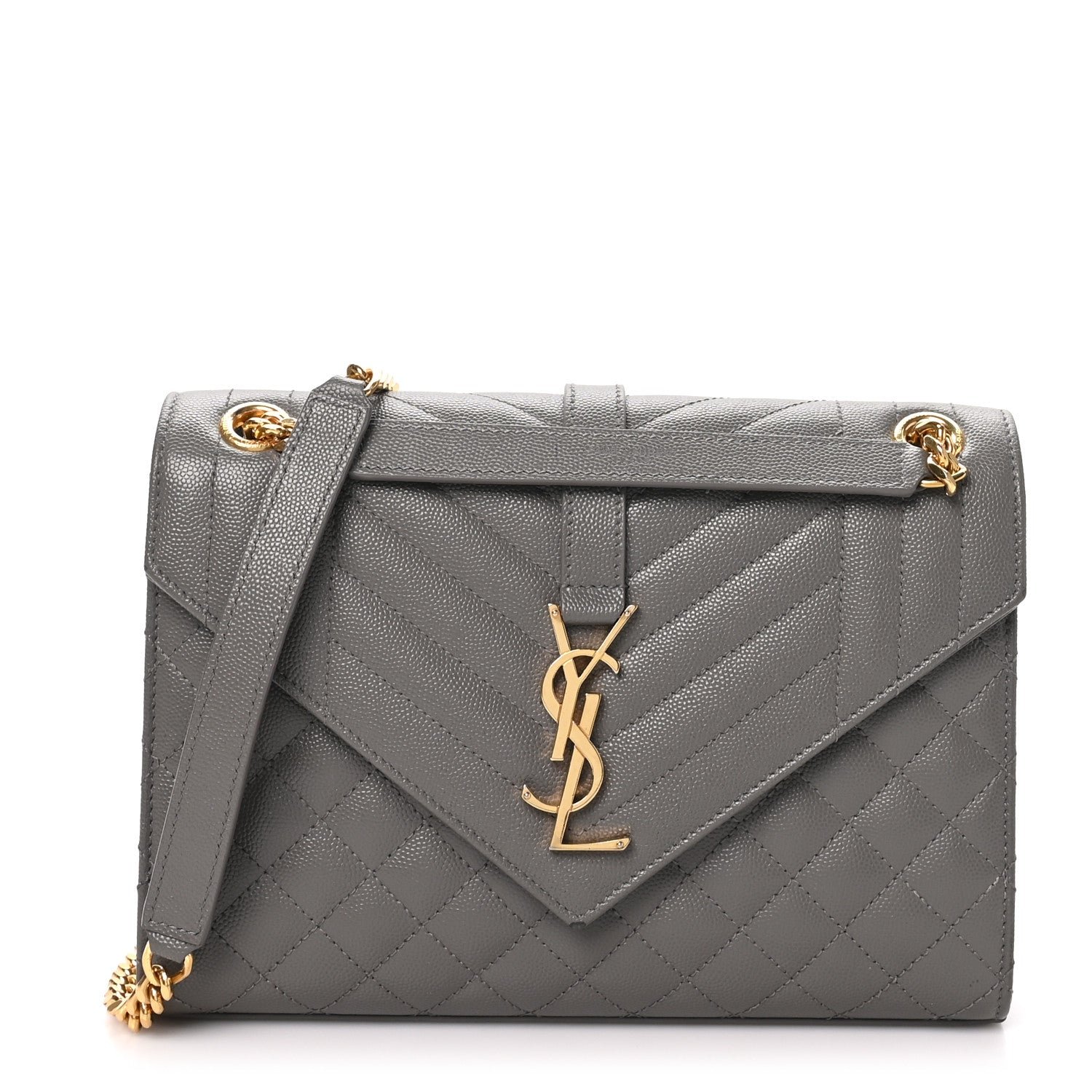 Saint Laurent Grain De Poudre Textured Mixed Matelasse Triquilt Medium Monogram Satchel Fog