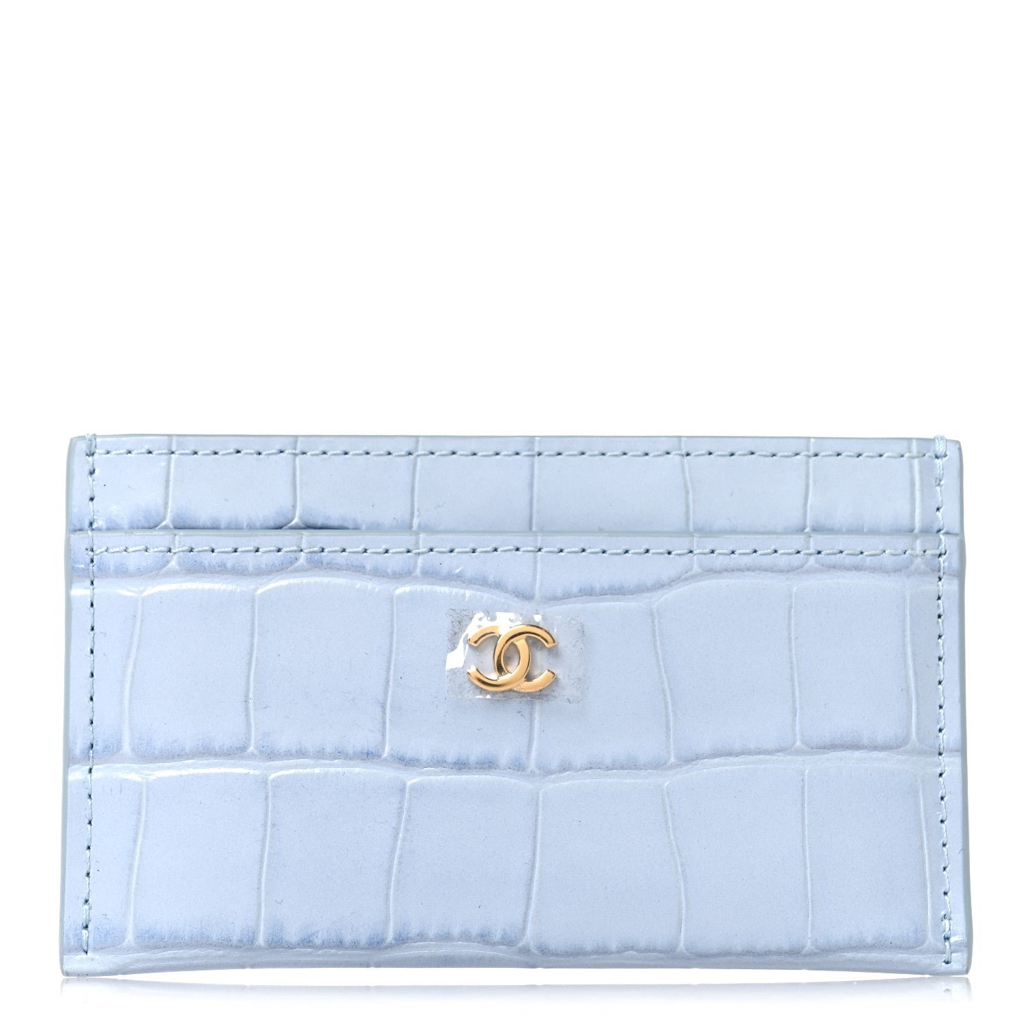 Chanel Calfskin Crocodile Embossed Crococo Card Holder Light Blue
