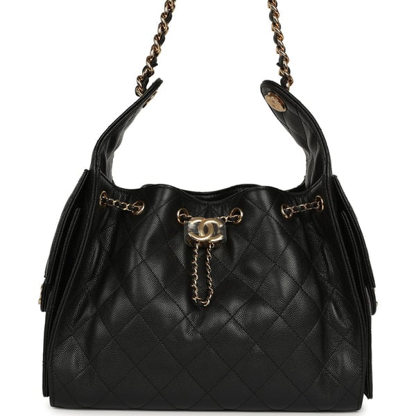 Chanel Small 25 Hobo Bag Black Caviar Gold Hardware