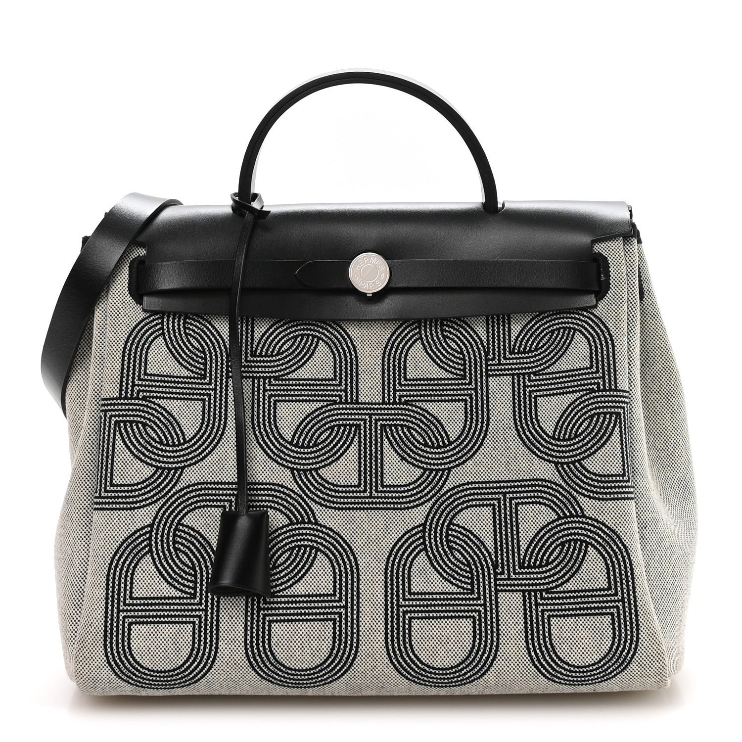 Hermes Vache Hunter Toile Chaine D'Ancre Herbag Zip Retourne 31   PM Ecru Black