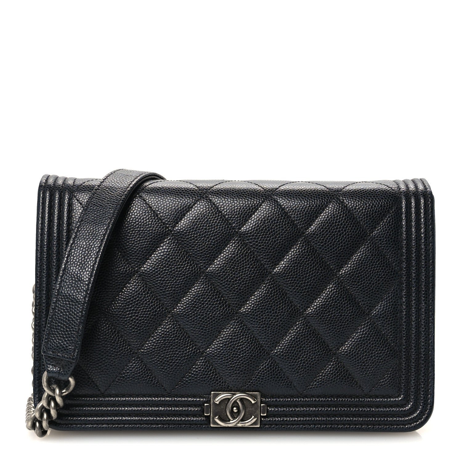 Chanel Caviar Quilted Boy Wallet On Chain WOC Black
