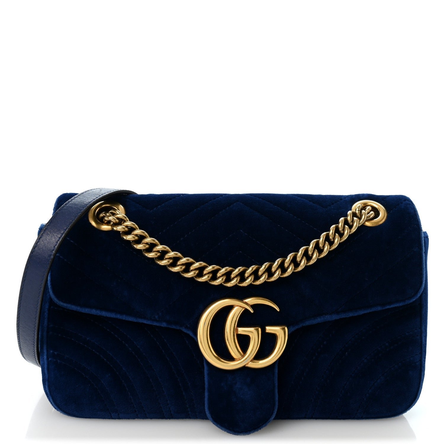 Gucci Velvet Matelasse Small GG Marmont Shoulder Bag Cobalt Blue