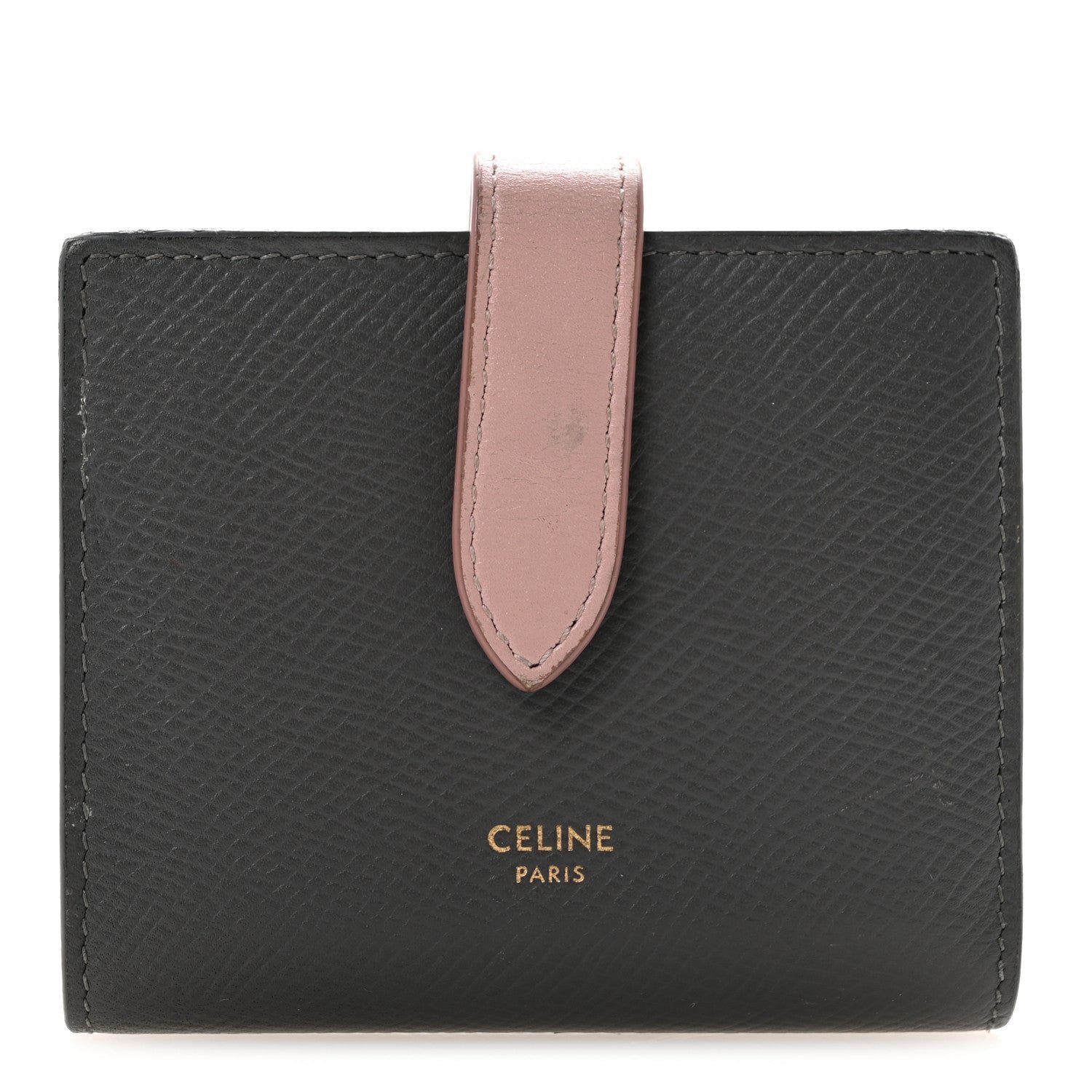 Celine Grained Calfskin Medium Multifunction Strap Wallet Grey Vintage Pink