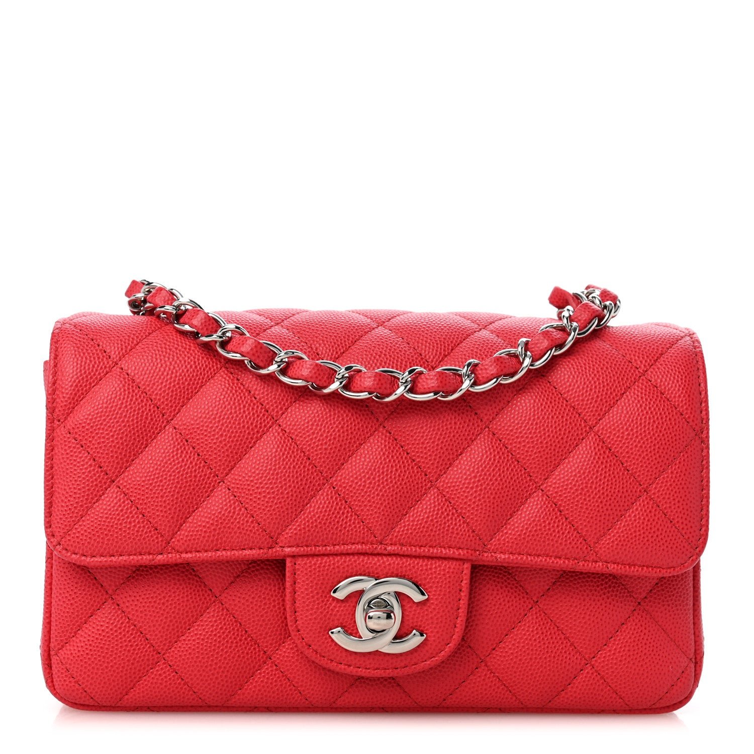 Chanel Caviar Quilted Mini Rectangular Flap Light Red
