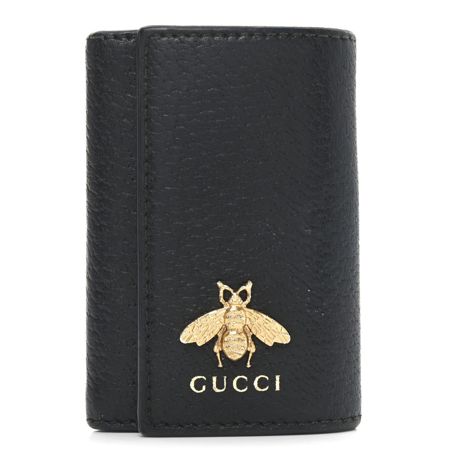 Gucci Pebbled Calfskin Bee 6 Key Holder Case Black