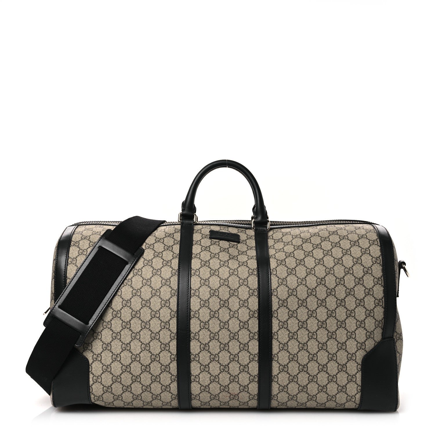 Gucci GG Supreme Monogram Selleria Calfskin Large Duffle Beige Ebony Black