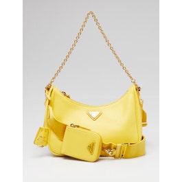 Prada Prada Sole Yellow Saffiano Leather 2005 Re-Edition Shoulder Bag 1BH204