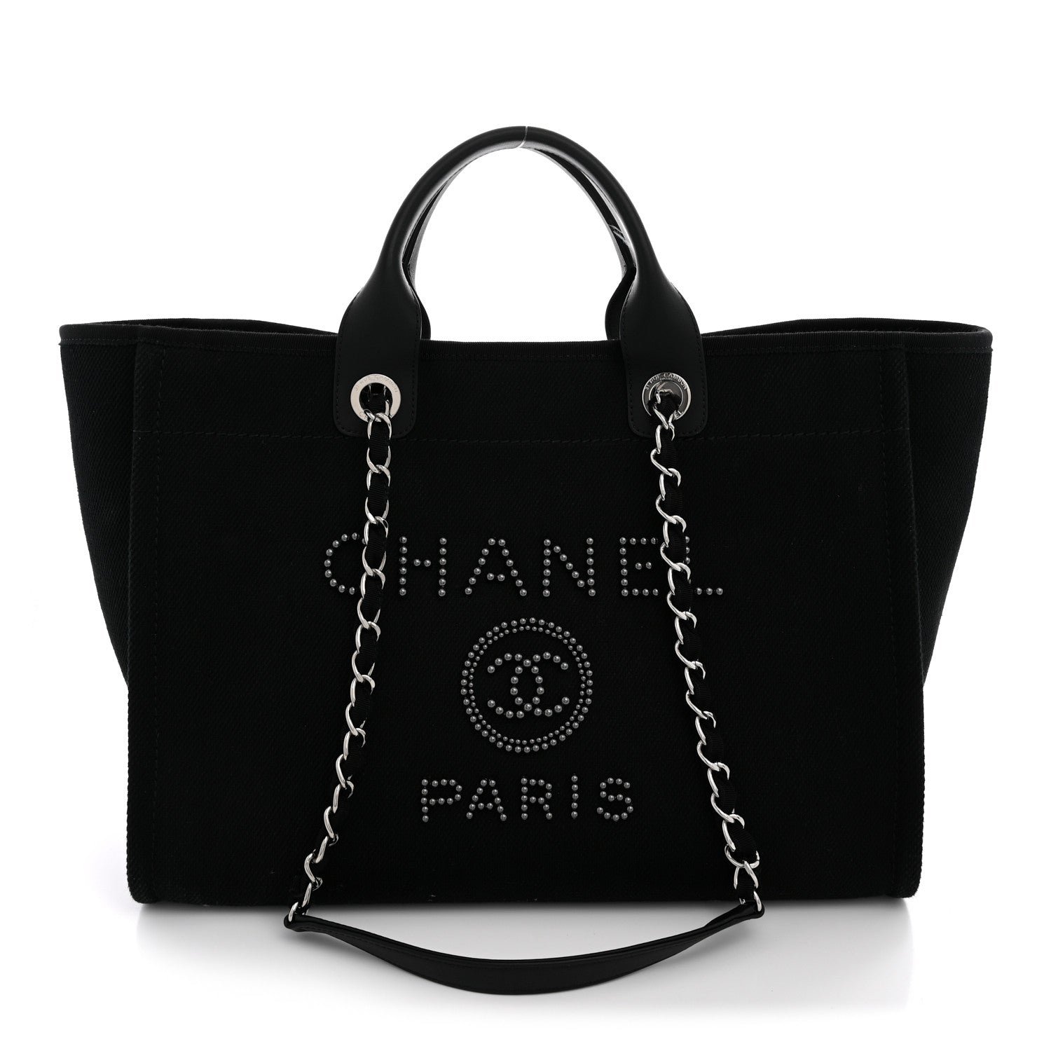 Chanel Canvas Pearl Medium Deauville Tote Black