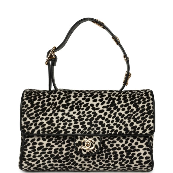 Chanel "Dalmatian Print" Top Handle Flap Bag Black, White Pony Hair, Black Calfskin Gold Hardware