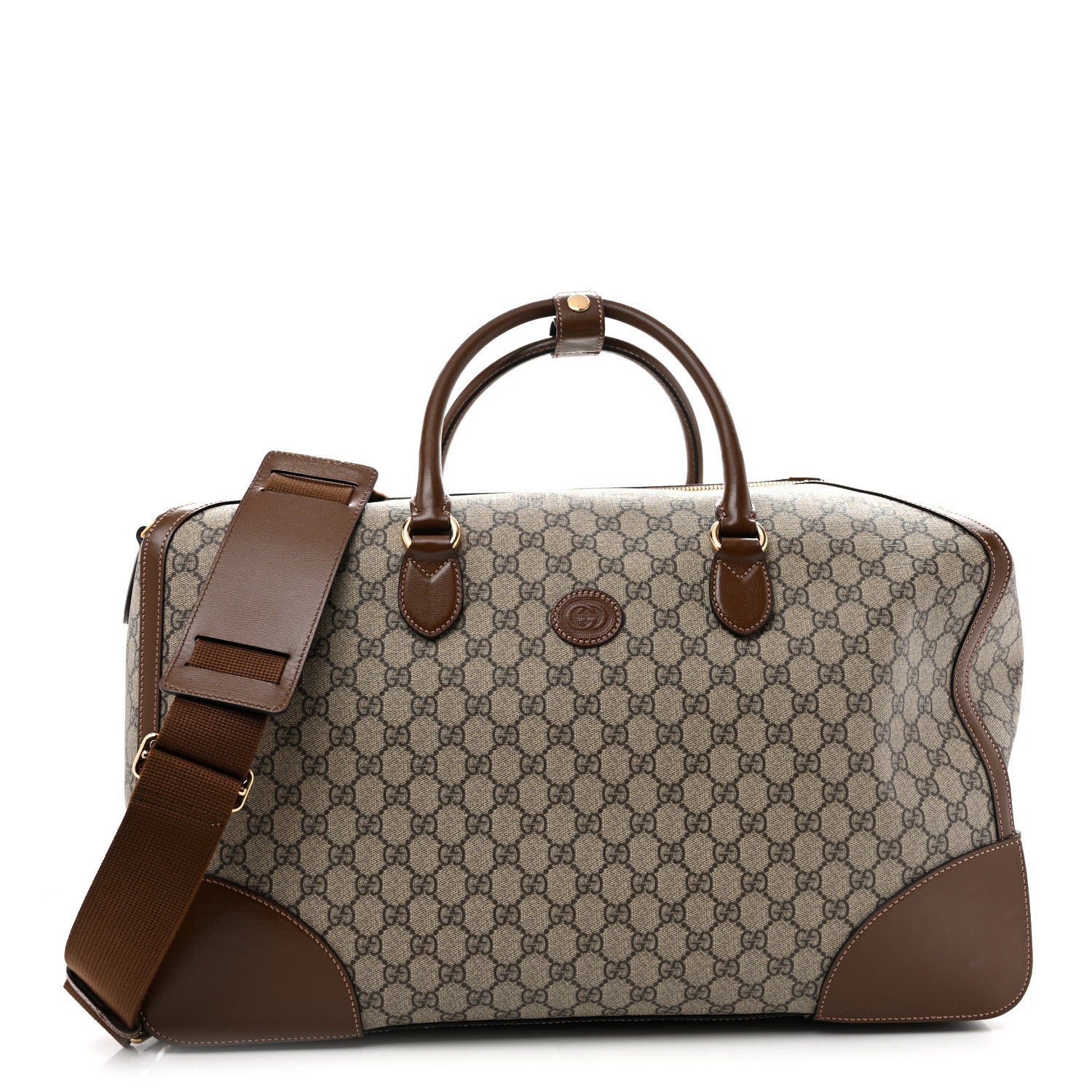 Gucci GG Supreme Monogram Azalea Calfskin Retro Interlocking G Large Duffle Bag Beige Ebony Brown Sugar