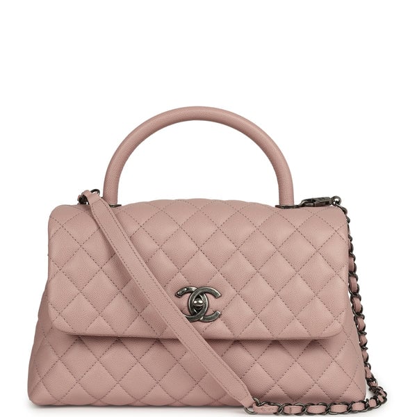 Pre-owned Chanel Medium Coco Handle Flap Bag Blush Caviar Aged Ruthenium Hardware