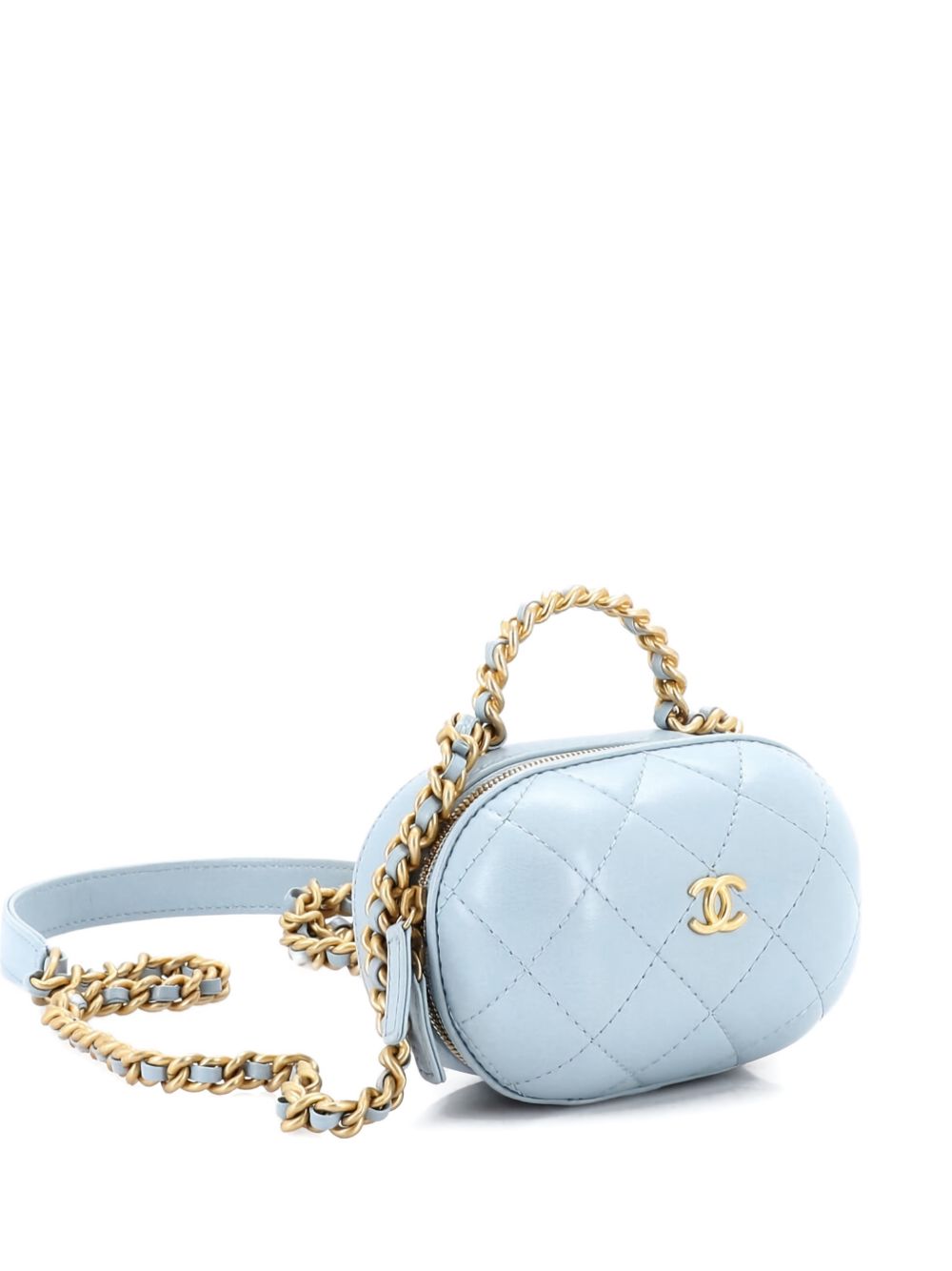 CC Bubble Top Handle Vanity Case with Chain Quilted Lambskin Small satchel