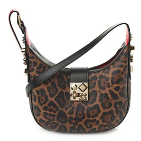 Christian Louboutin Calfskin Leopard Print Carasky Shoulder Bag Black