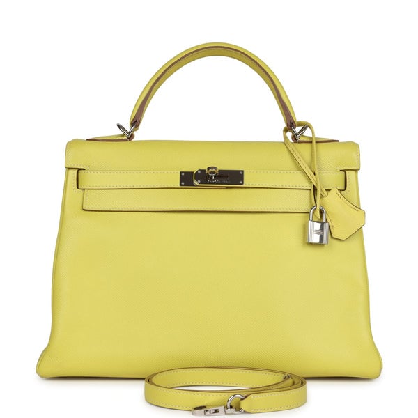 Hermes Pre-owned Hermes Kelly Retourne 32 Lime Candy Epsom Palladium Hardware