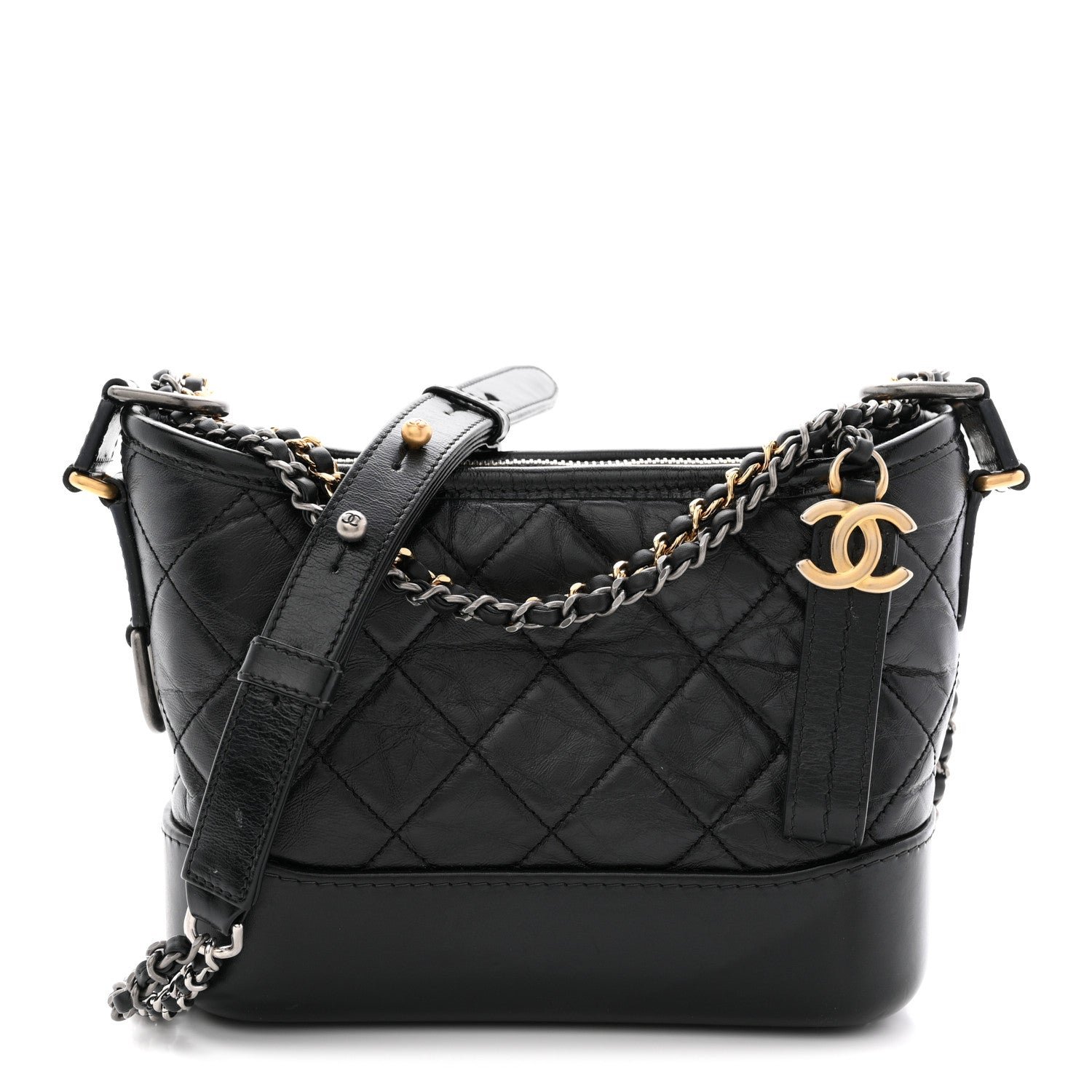 Chanel Aged Calfskin Quilted Small Gabrielle Hobo Black
