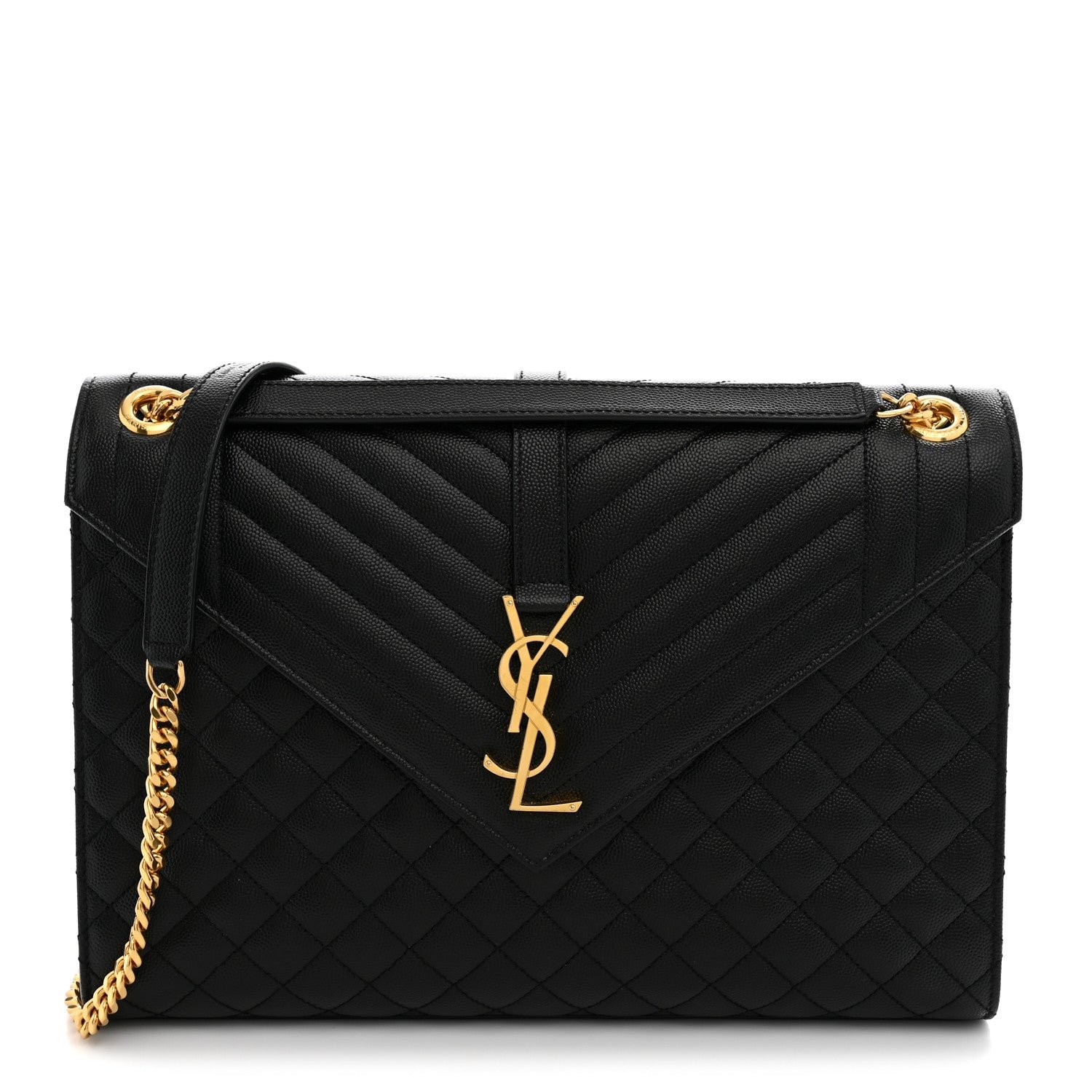 Saint Laurent Grain De Poudre Textured Mixed Matelasse Large Triquilt Monogram Satchel Black