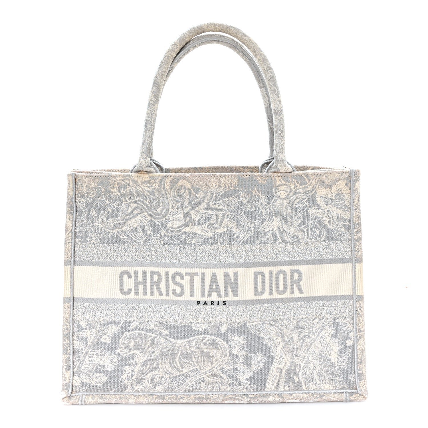 Christian Dior Canvas Embroidered Medium Dioriviera Toile De Jouy Reverse Book Tote Gray