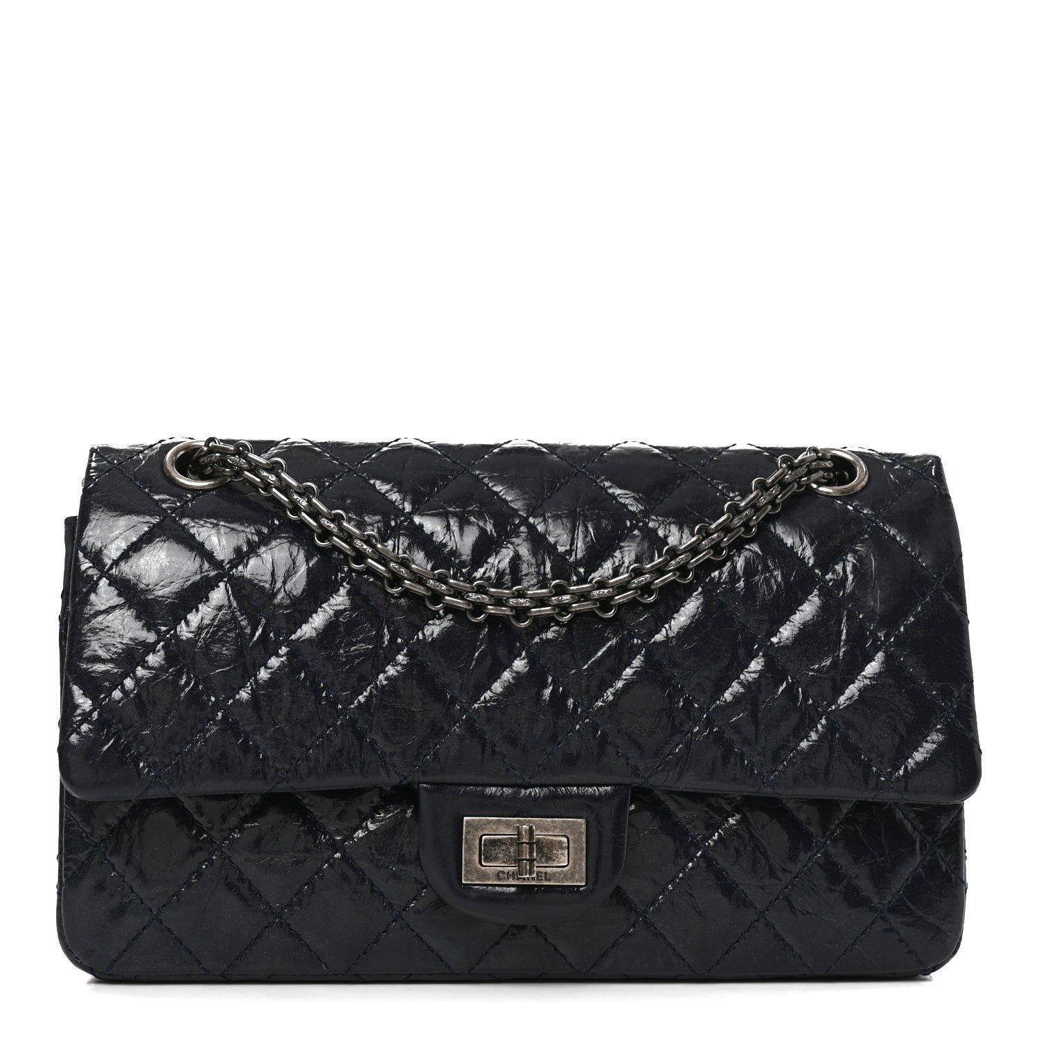 Chanel Glazed Calfskin Quilted 2.55 Reissue 225 Flap Dark Navy Blue