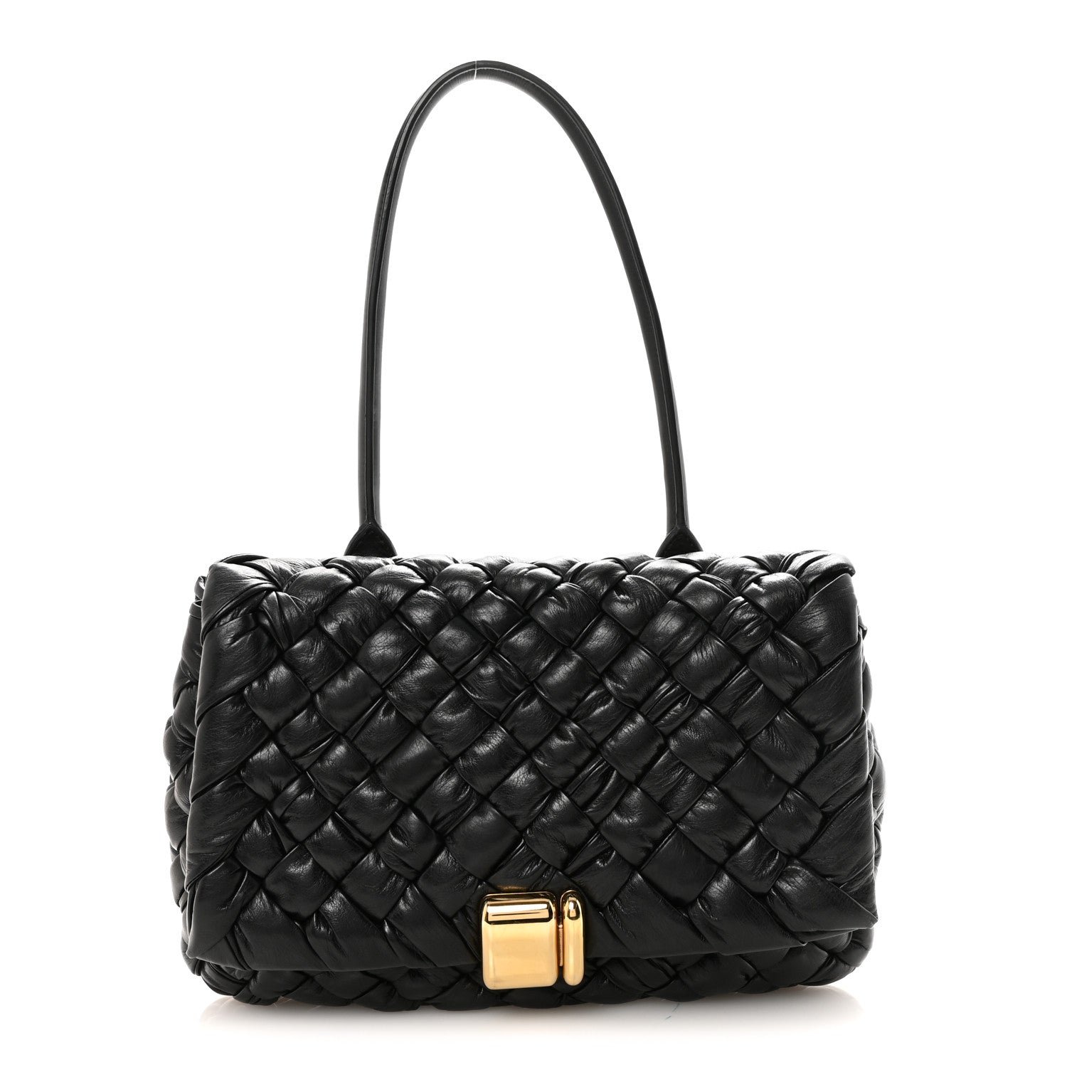 Bottega Veneta Calfskin Intreccio Rumple Desiree Shoulder Bag Black