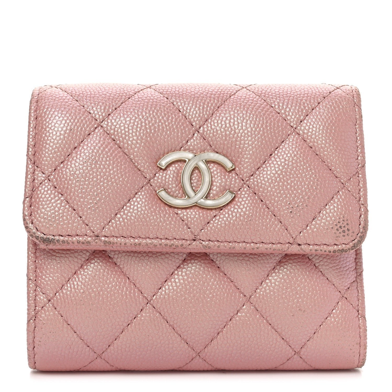Chanel Iridescent Caviar Quilted Small Flap Wallet Rose Pink