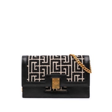 Balmain Mini Leather Trimmed Monogram Jacquard 1945 Heritage Crossbody