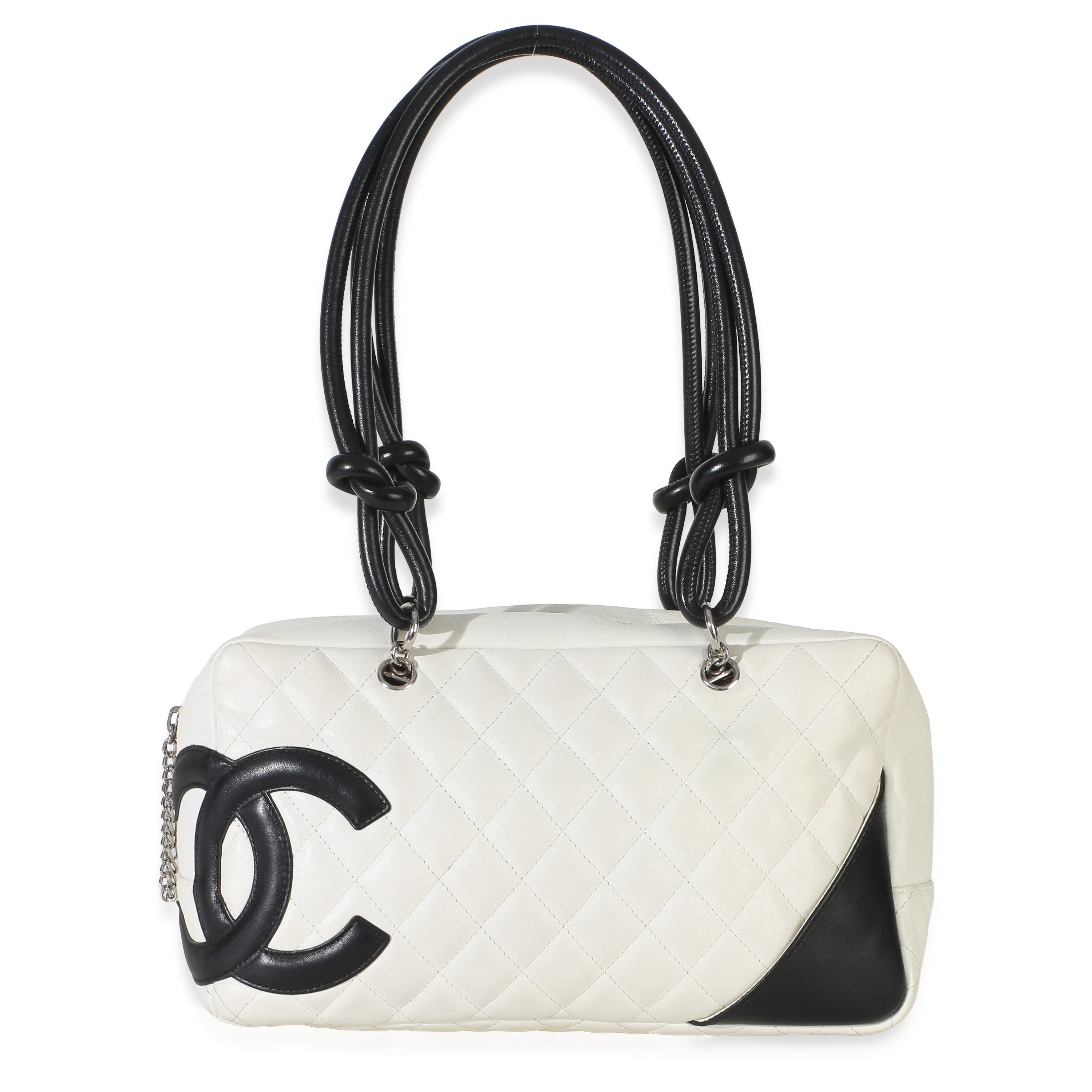 Vintage White Quilted Calfskin Medium Ligne Cambon Bowler Bag