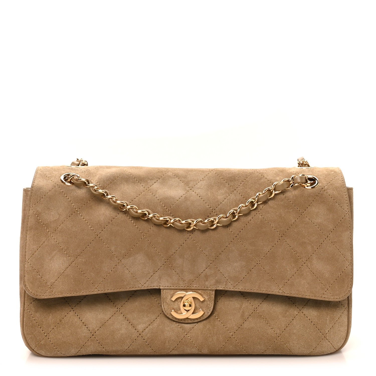 Chanel Suede Calfskin Small Souplissimo Maxi Flap Dark Beige