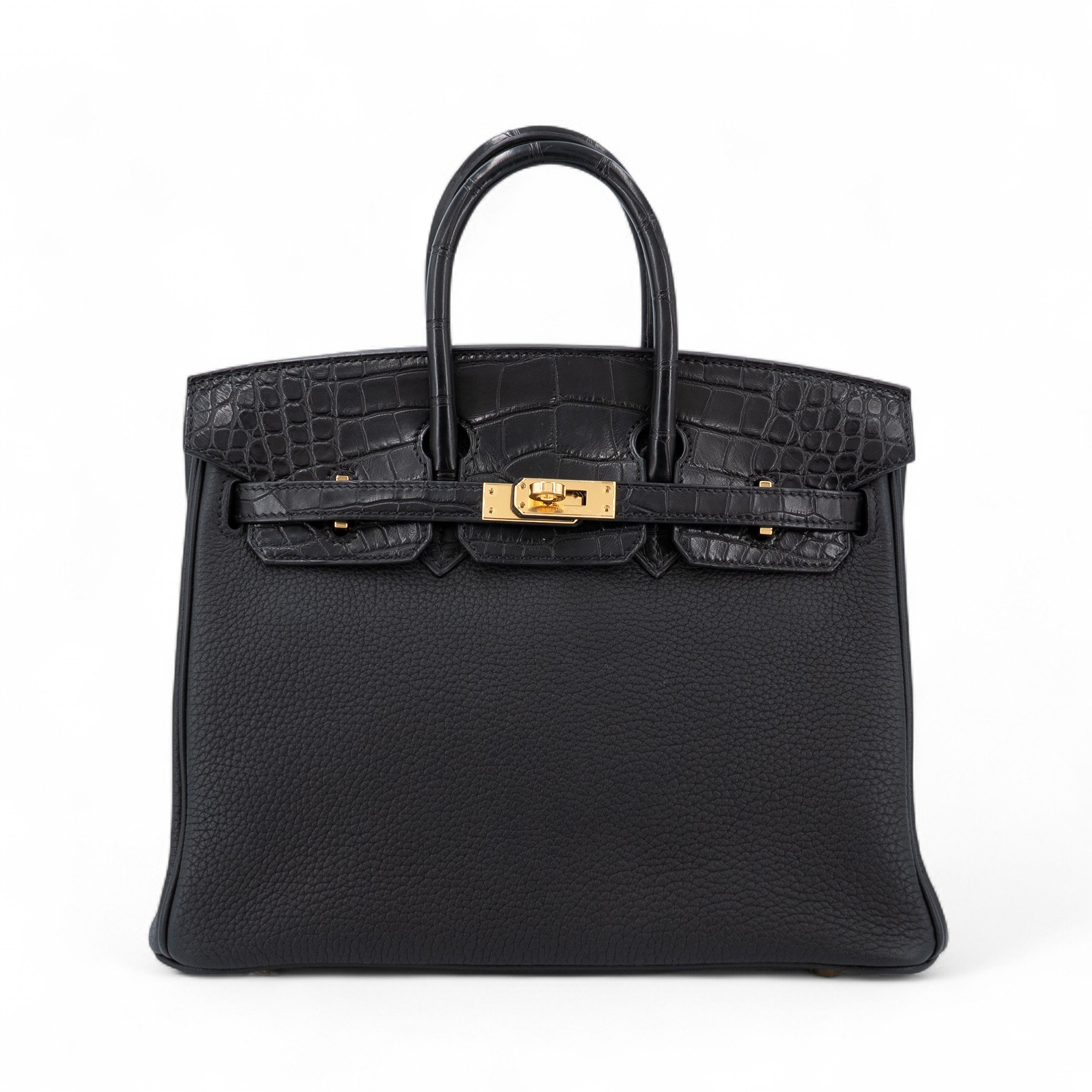 Hermes Excellent ( Rank SA ) HERMÈS Birkin 25 Touch Noir (89) Togo Matte Alligator Gold hardware U (2022)