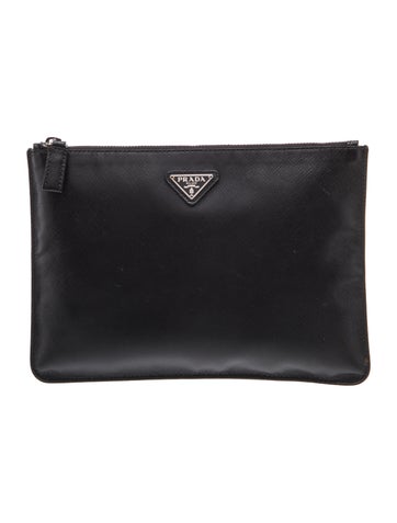 Saffiano Leather Enameled Metal Triangle Clutch