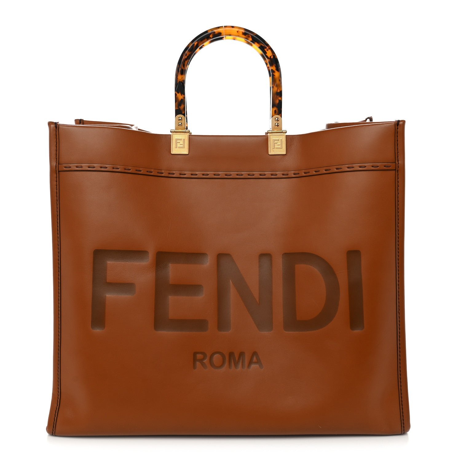 Fendi Vitello King Plexiglass Large Fendi Sunshine Shopper Tote Cuoio