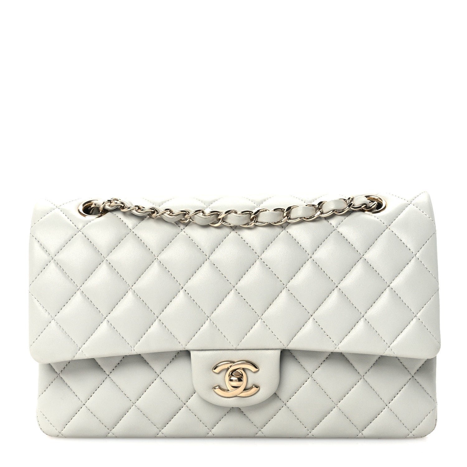 Chanel Lambskin Quilted Medium Double Flap Light Grey