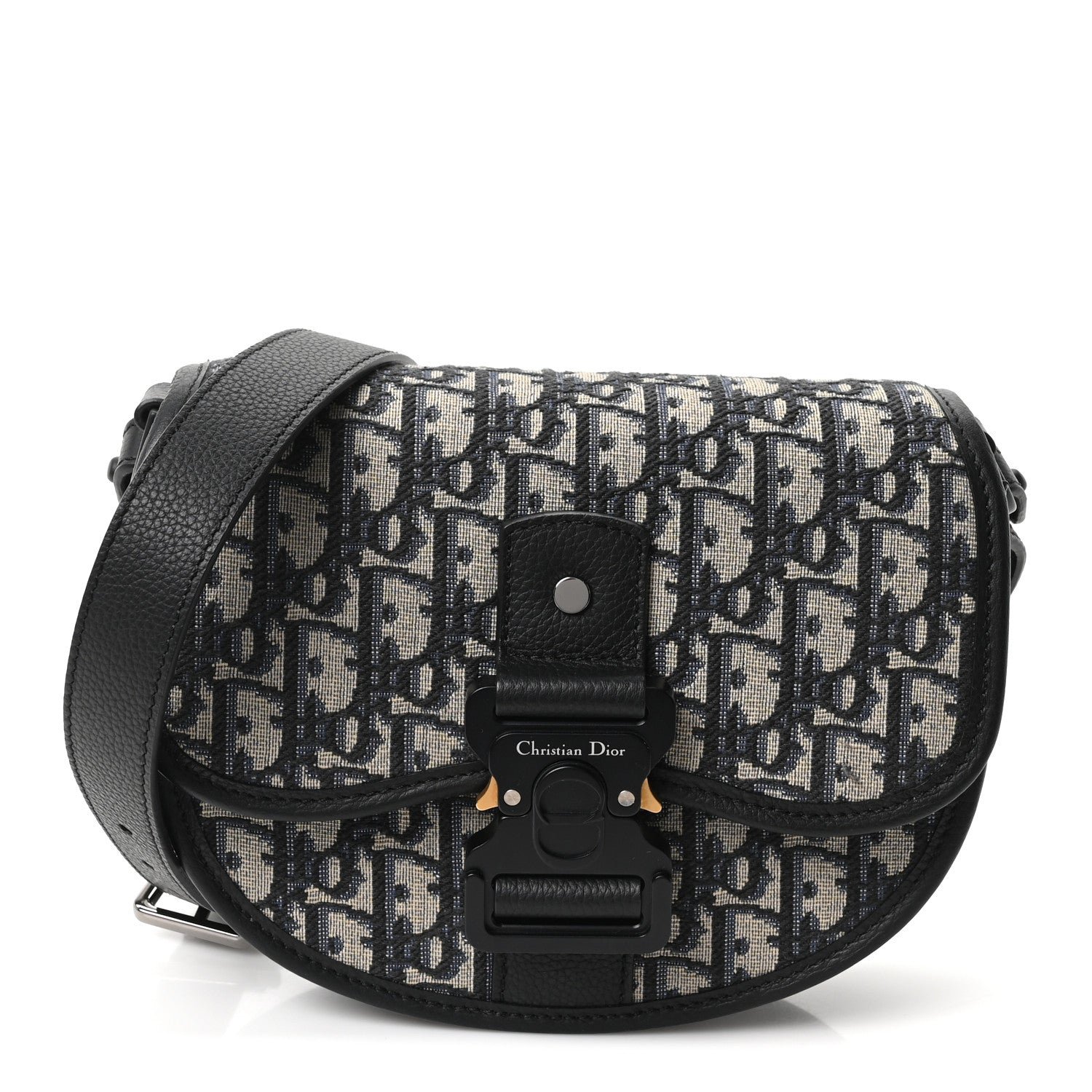 Oblique Grained Calfskin Mini Gallop Bag With Strap Black Beige