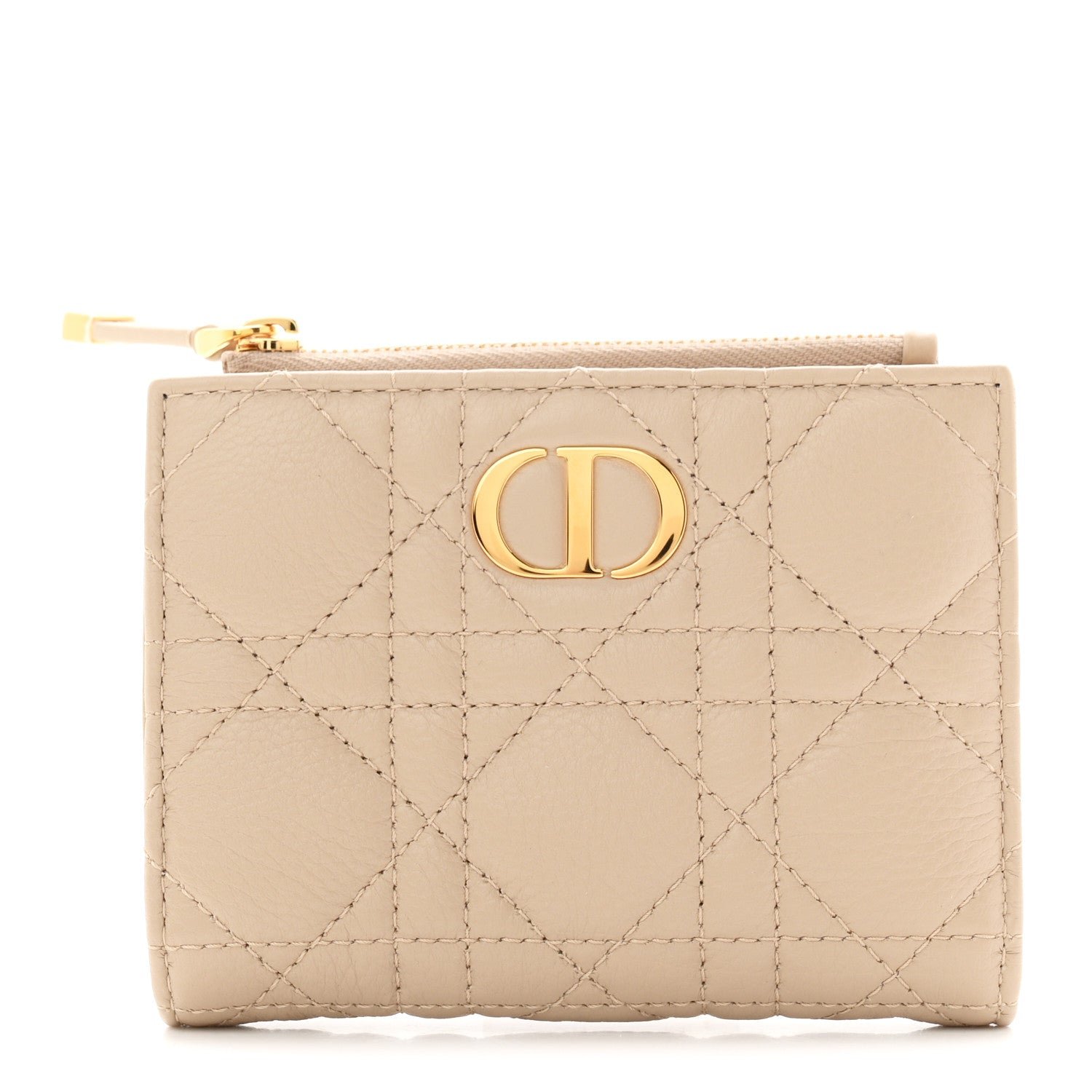 Christian Dior Grained Calfskin Supple Cannage Caro Dahlia Wallet Beige